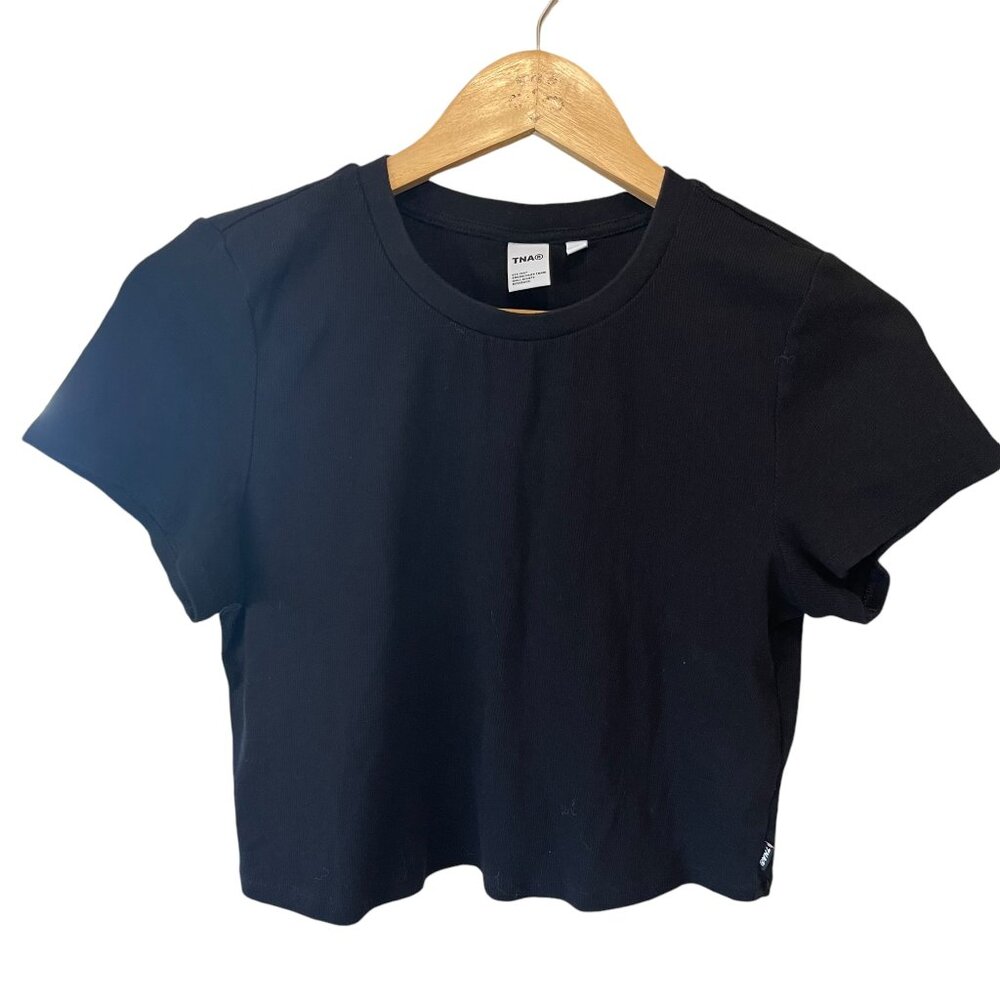 TNA Ribbed Cropped Tee in BLK SZ XL EUC
